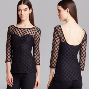 Guess black polka dot illusion sweethear top
